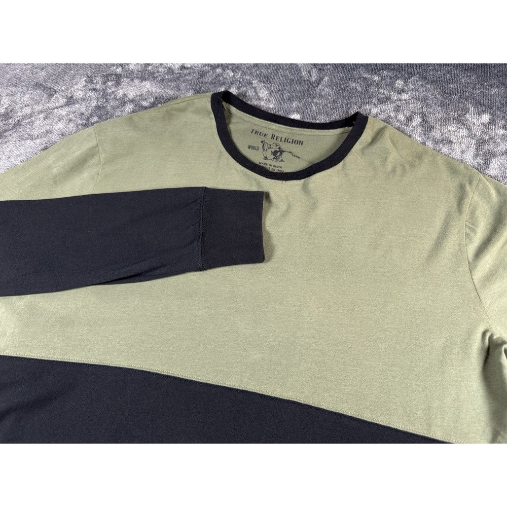 True Religion Mens XXXL 3XL Long sleeve Crew Neck T-shirt in Green & Black